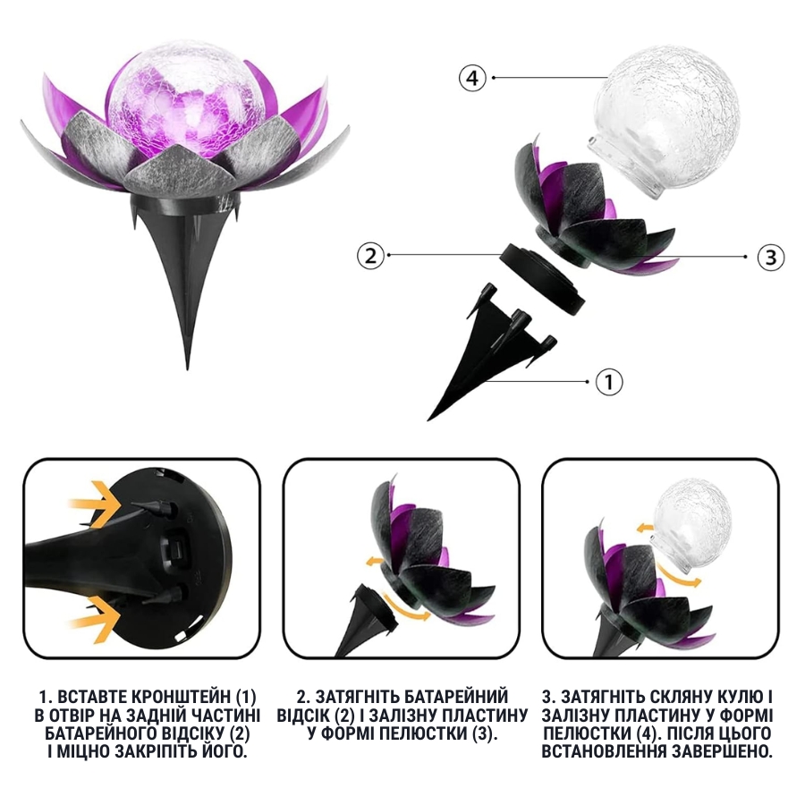 Садовий світильник на сонячній батареї «Лотос»