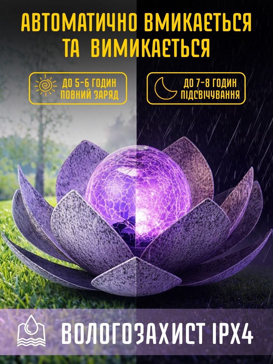 Садовий світильник на сонячній батареї «Лотос»