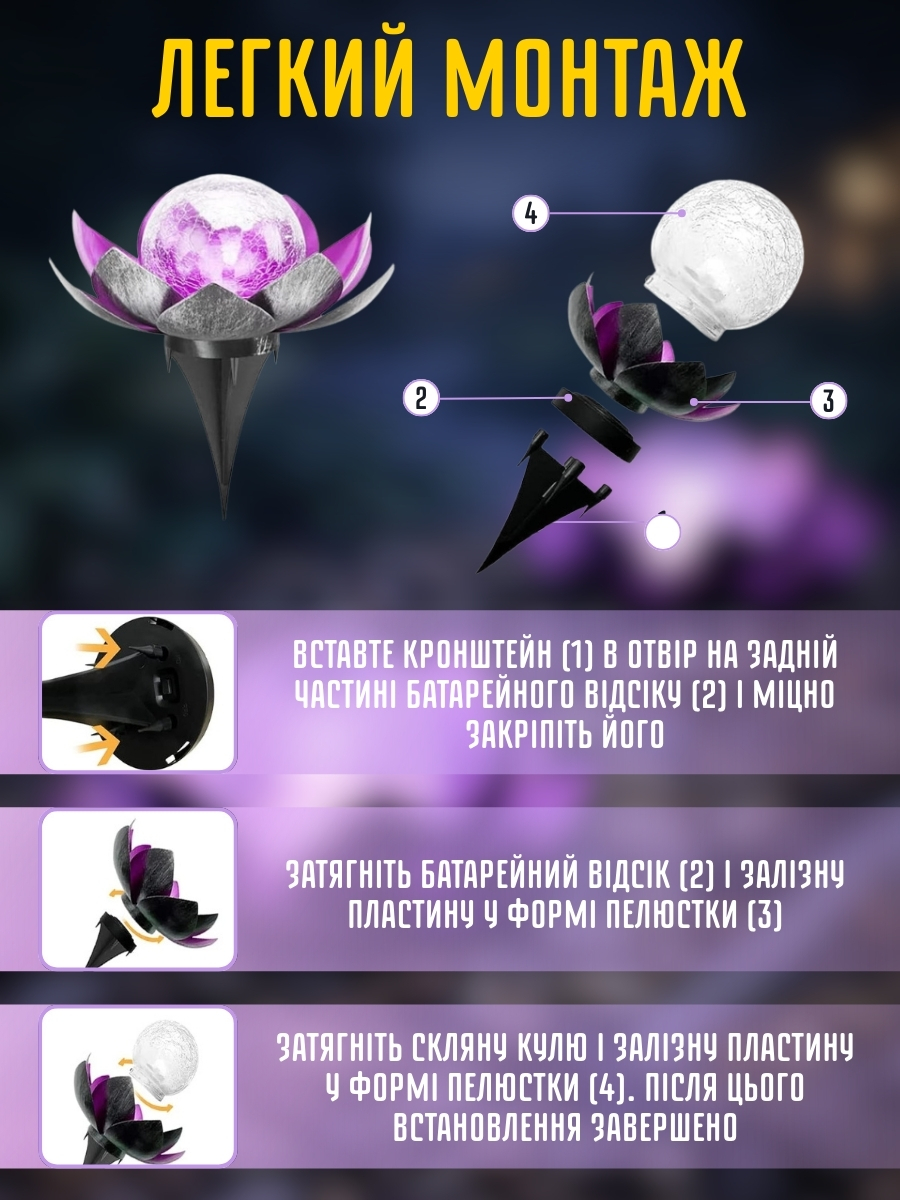 Садовий світильник на сонячній батареї «Лотос»